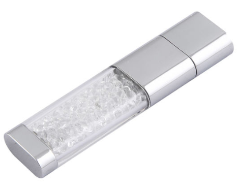 USB KRYSTAL sklo/kov 2.0 - 3.0, biele kamienky