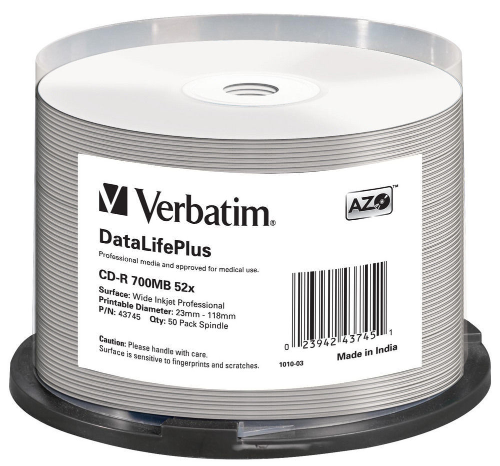 CD-R Verbatim 700 MB Printable NO ID, cake 50 ks, 43438