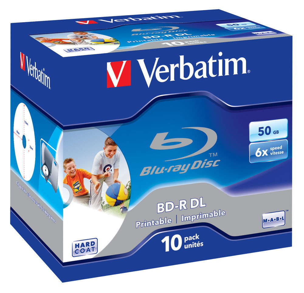 BD-R Blu-ray Verbatim DL 50 GB 6x Printable NO ID, JWC box, 43736
