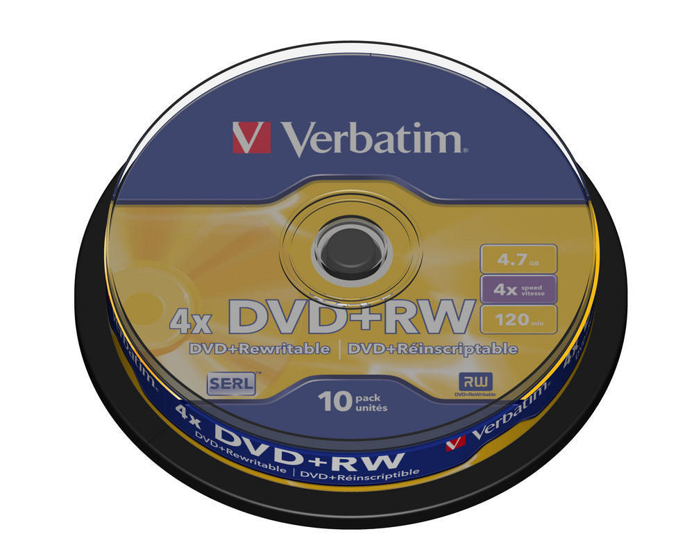 DVD+RW Verbatim 4,7 GB 4x, cake 10 ks, 43488