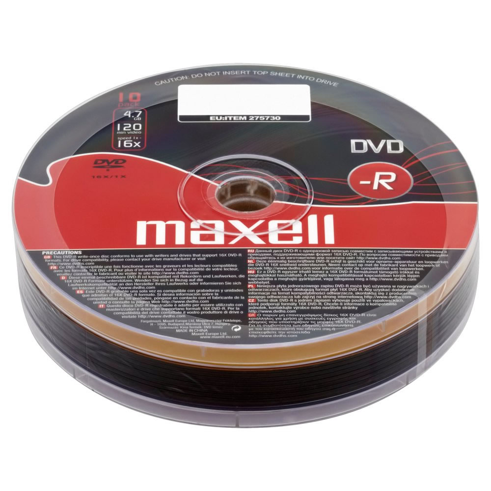 DVD-R Maxell 4,7 GB 16x, celofán 10 ks, 275730