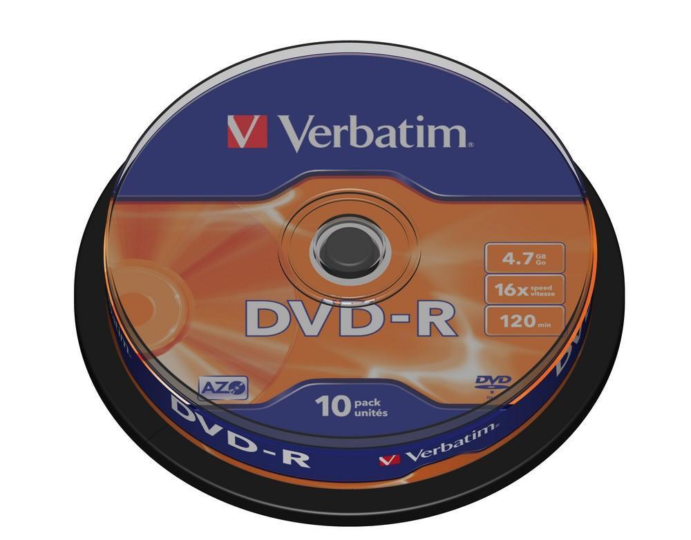 DVD-R Verbatim 4,7 GB 16x cake 10 ks, 43523