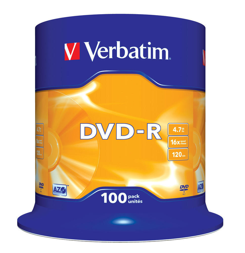 DVD-R Verbatim 4,7 GB 16x cake 100 ks, 43549