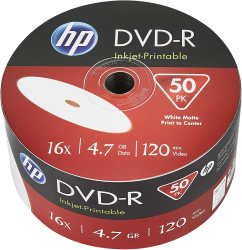 DVD-R HP 4,7 GB 16x Printable, celofn 50 ks, DME00070WIP-3