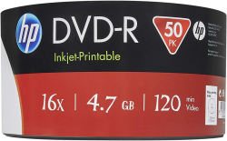DVD-R HP 4,7 GB 16x Printable, celofn 50 ks, DME00070WIP-3